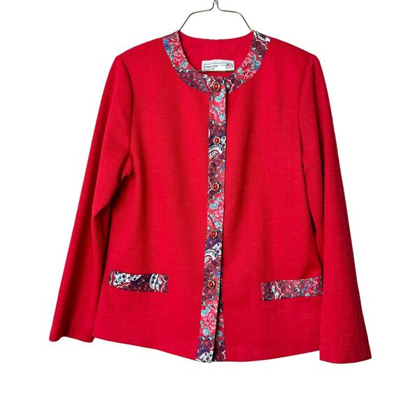 Pablo Collection Red Textured blazer with‎ floral paisley trim detail Size 12 - Picture 1 of 7